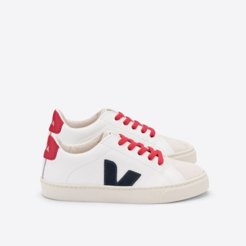 Veja Esplar Leather Kids Trainers White/Black/Red UK 77668